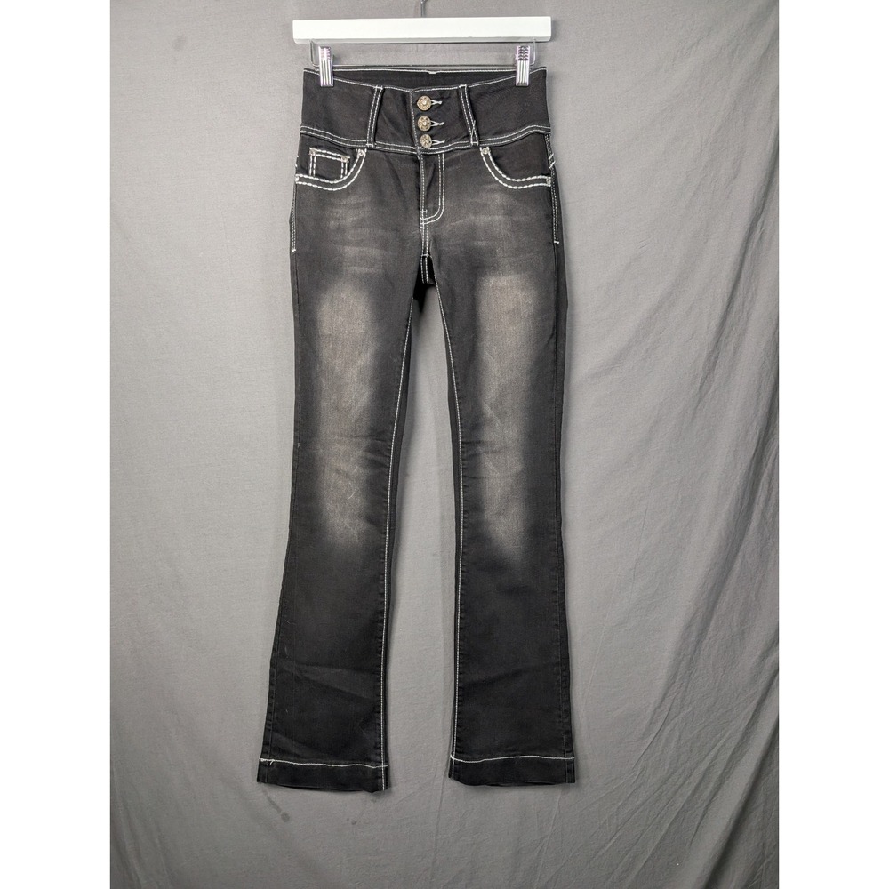 Silver Diva Womens Black Contrast Stitch Embellished Flare Jeans Size 3 7304